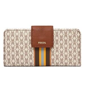 New Fossil Madison Tab Clutch Wallet Khaki Multi
